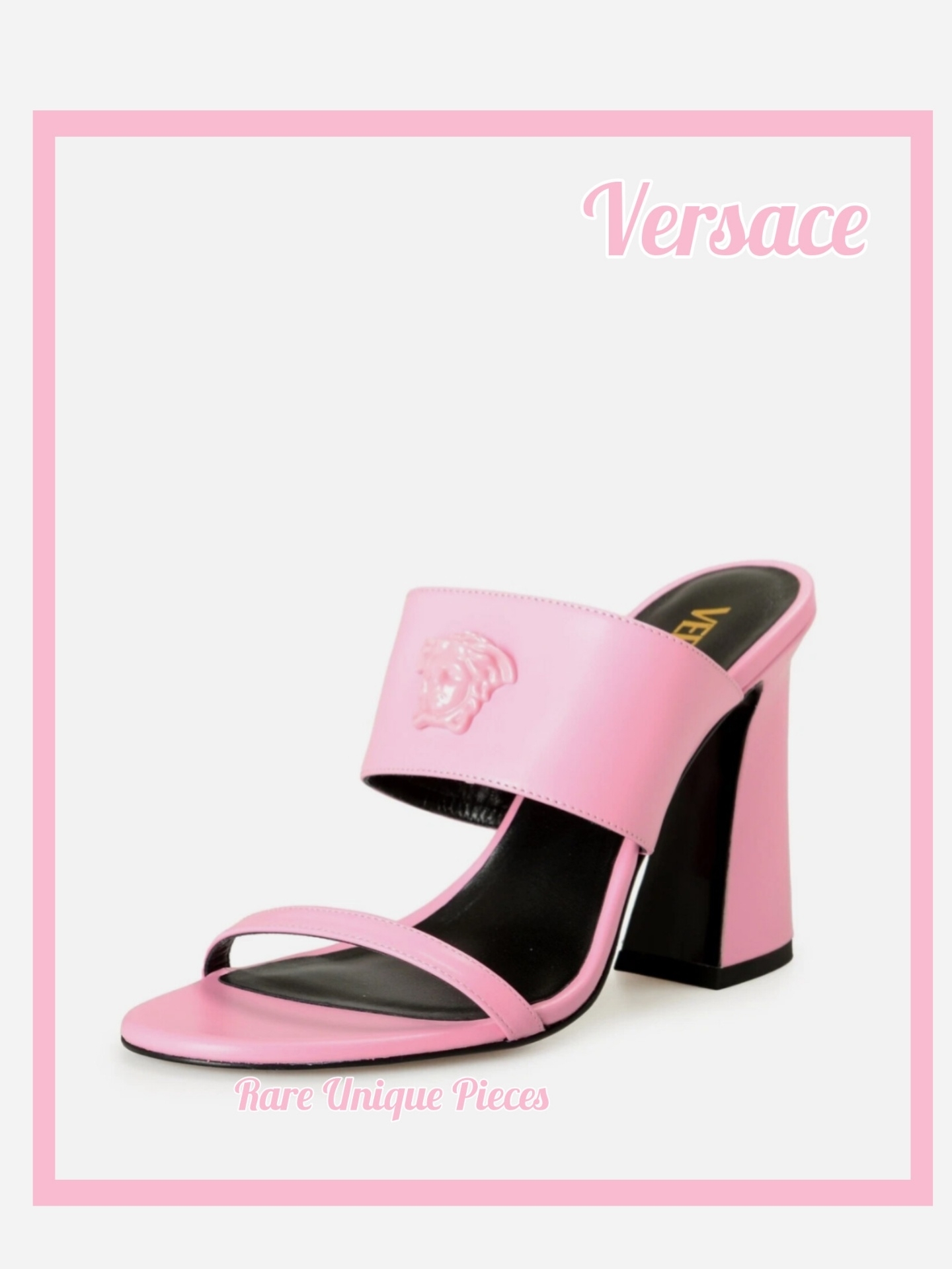 Versace Pink Leather Medusa-Embellished Block Heel Sandal